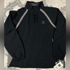 PGA Tour Mens Large Golf Pullover Jacket Black Convertible Zip Sleeves 2-1